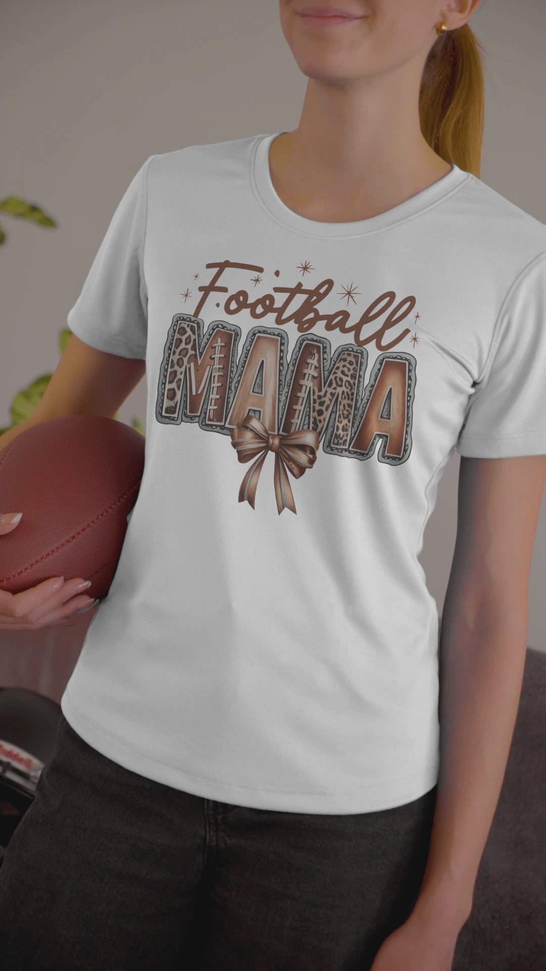 Football Mama Shirt – Leopard Print Game Day Tee for Moms