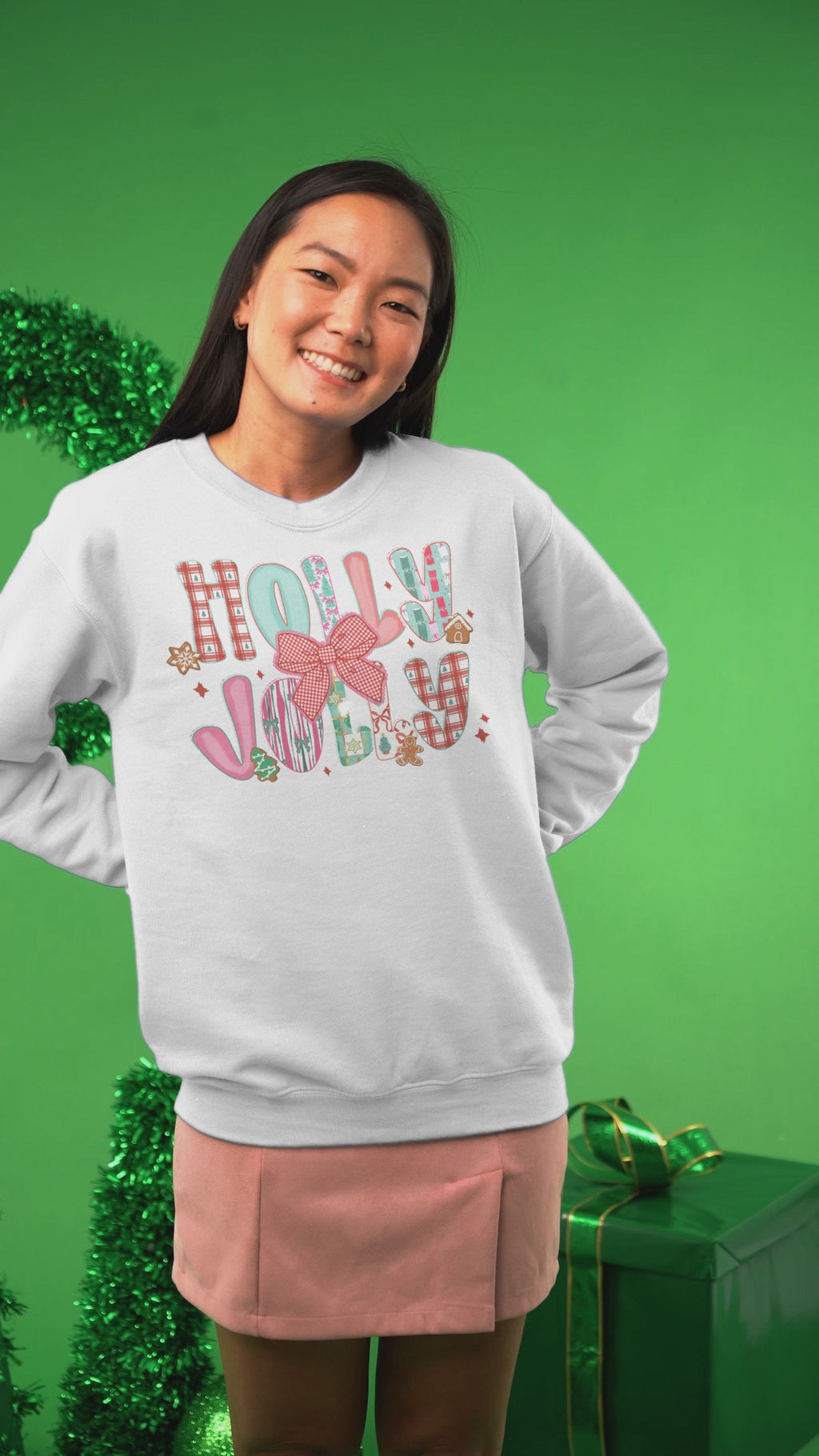 Holly Jolly Christmas Sweatshirt| Cute Retro Holiday Pullover for Women