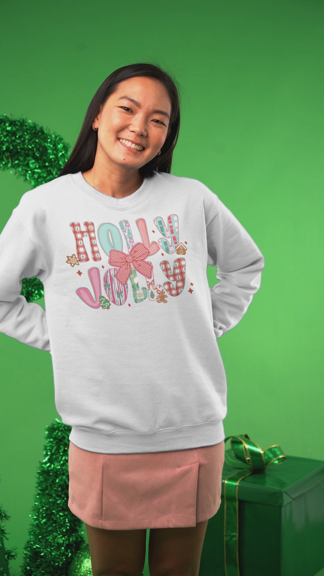 Holly Jolly Christmas Sweatshirt| Cute Retro Holiday Pullover for Women