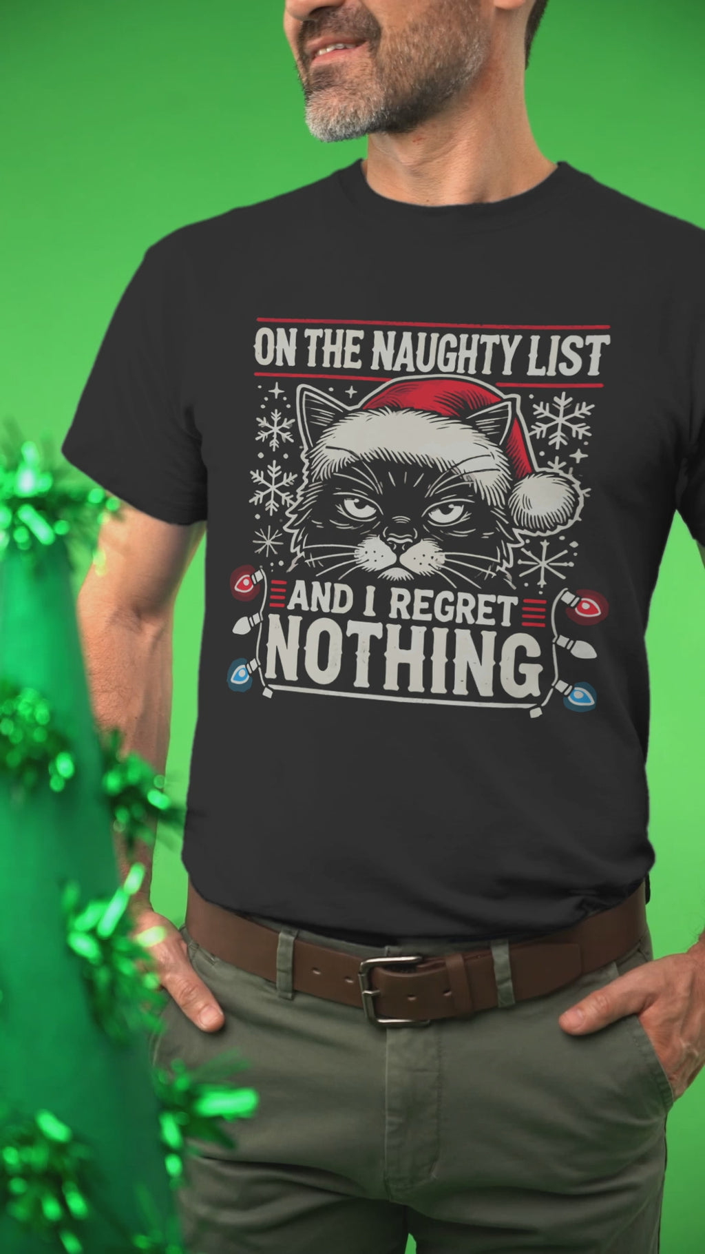 Funny Naughty Cat Christmas Shirt – "I Regret Nothing" Tee